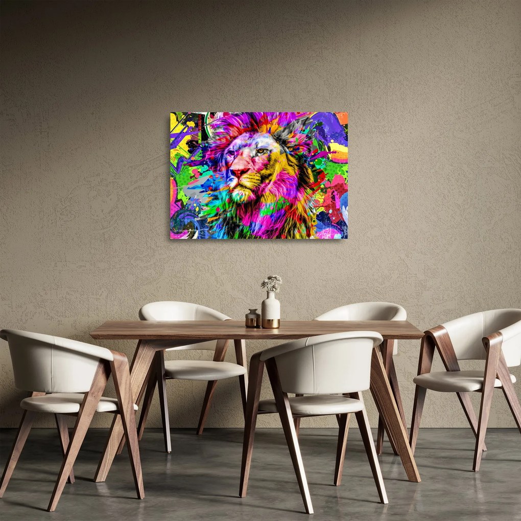 Tablou pe sticlă - 3D imaginea leului (70x50 cm)