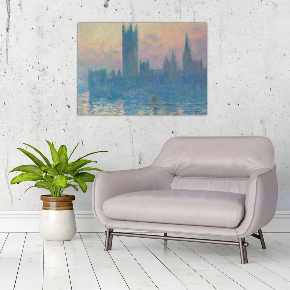 Tablou pe sticlă - Claude Monet, The Houses of Parliament, Sunset, reproducere (70x50 cm)