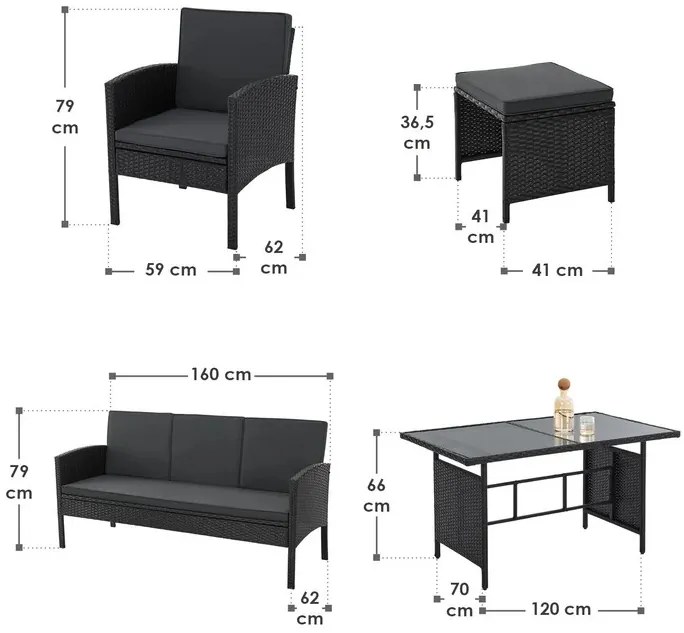 Juskys Set de ratan Turin - negru