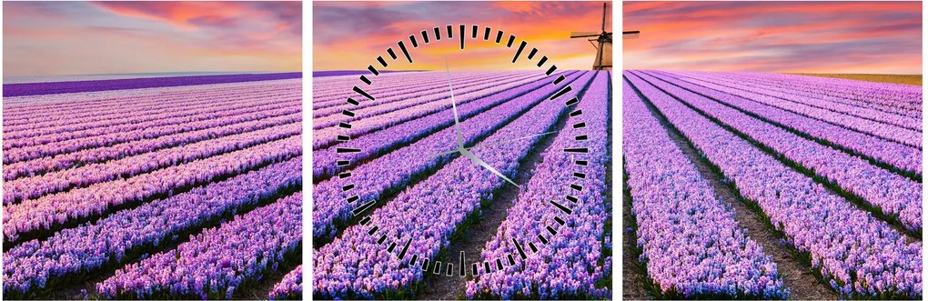 Tablou - ferma cu flori (cu ceas) (90x30 cm)