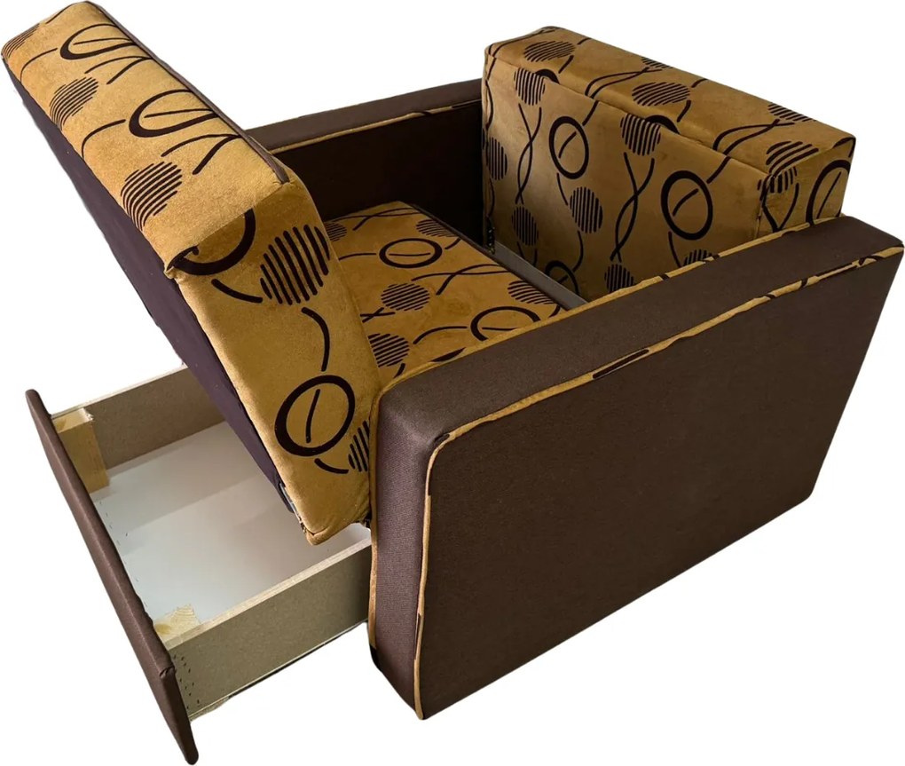 Fotoliu SAMY NEXT extensibil, cu lada de depozitare, stofa maro, cadru metalic, 103x100x92 Stofa, Maro + Bej