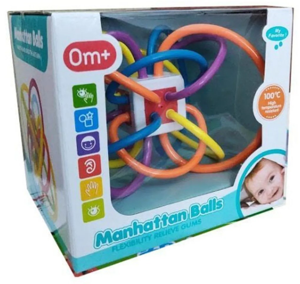 Jucarie interactiva pentru dentitie si motricitate NOVOKIDS™ Manhattan Balls, pentru copii si bebelusi, cu lumini, material non toxic, Multicolor