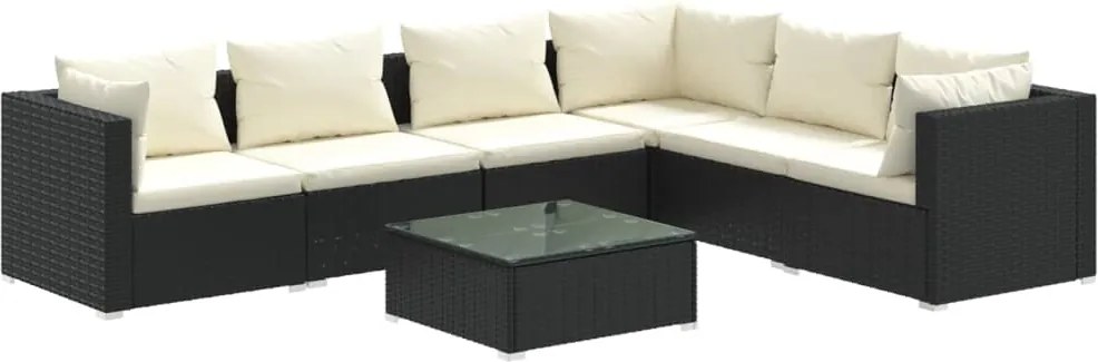 vidaXL Set mobilier de grădină cu perne, 7 piese, negru, poliratan