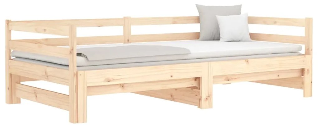 Pat de zi extensibil, 2x(80x200) cm, lemn masiv de pin Maro