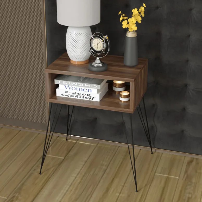 Noptiera Naida Walnut-Negru 45x30x59 cm