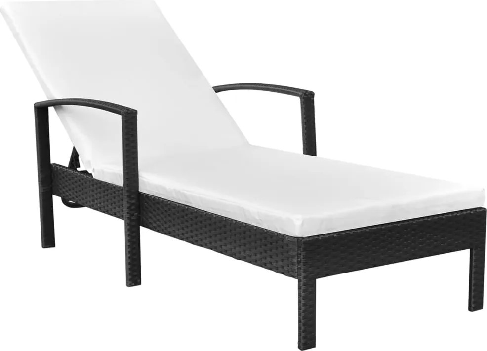 vidaXL Șezlong de plajă cu pernă, negru, poliratan