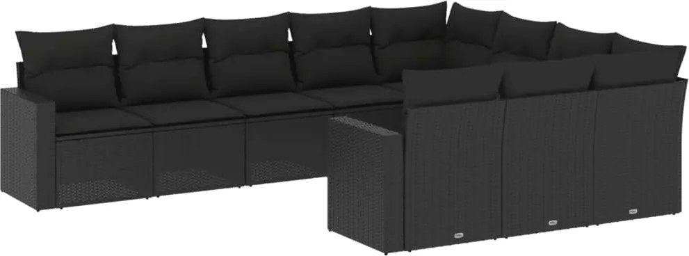 vidaXL Set canapele de grădină cu perne, 10 piese, negru, poliratan