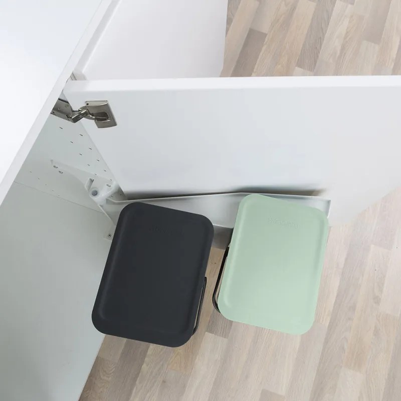 Set 2 cosuri de gunoi colectare selectiva Brabantia Sort&Go 1005513, 2x12 L, Montare pe usa dulapului, Gri/Verde