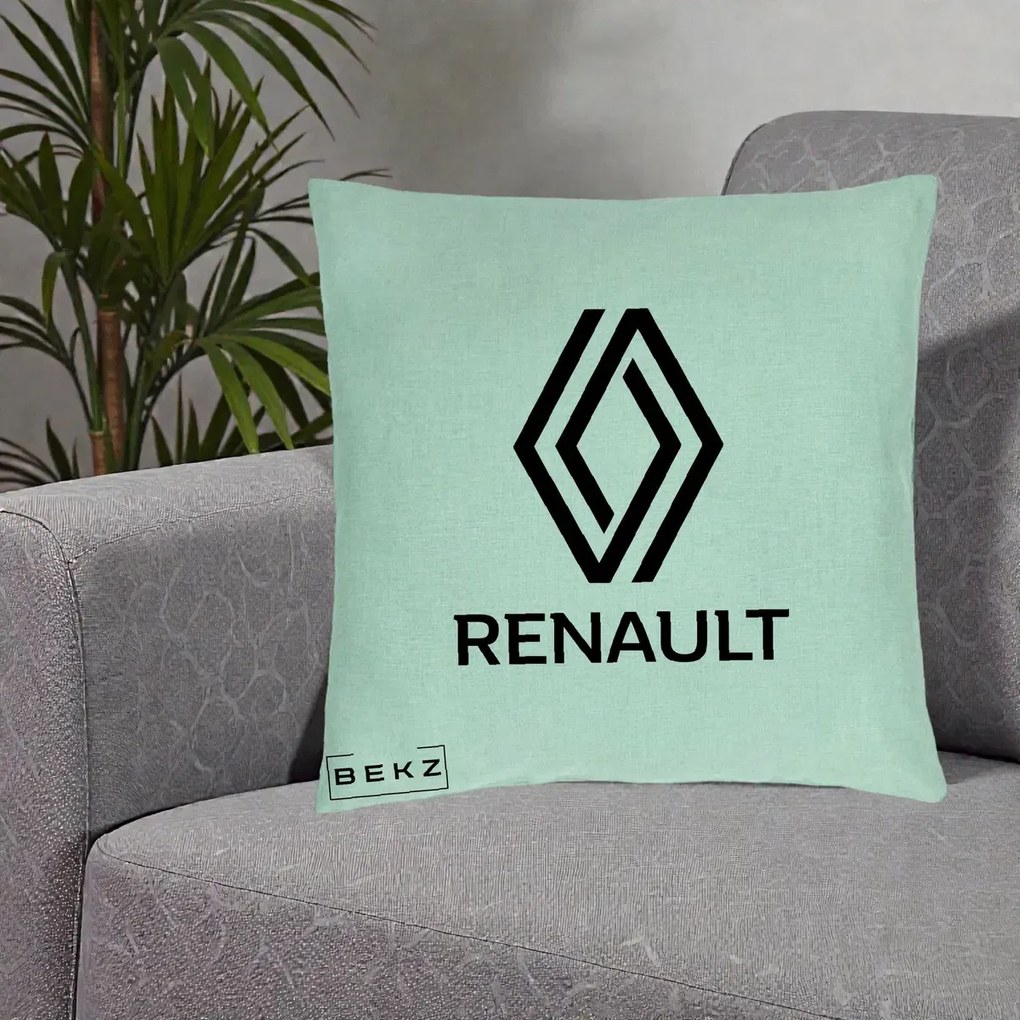 Perna Personalizata cu emblema Renault, 40x40 cm, Verde Menta, Husa Detasabila, Perna Inclusa, BEKZ®