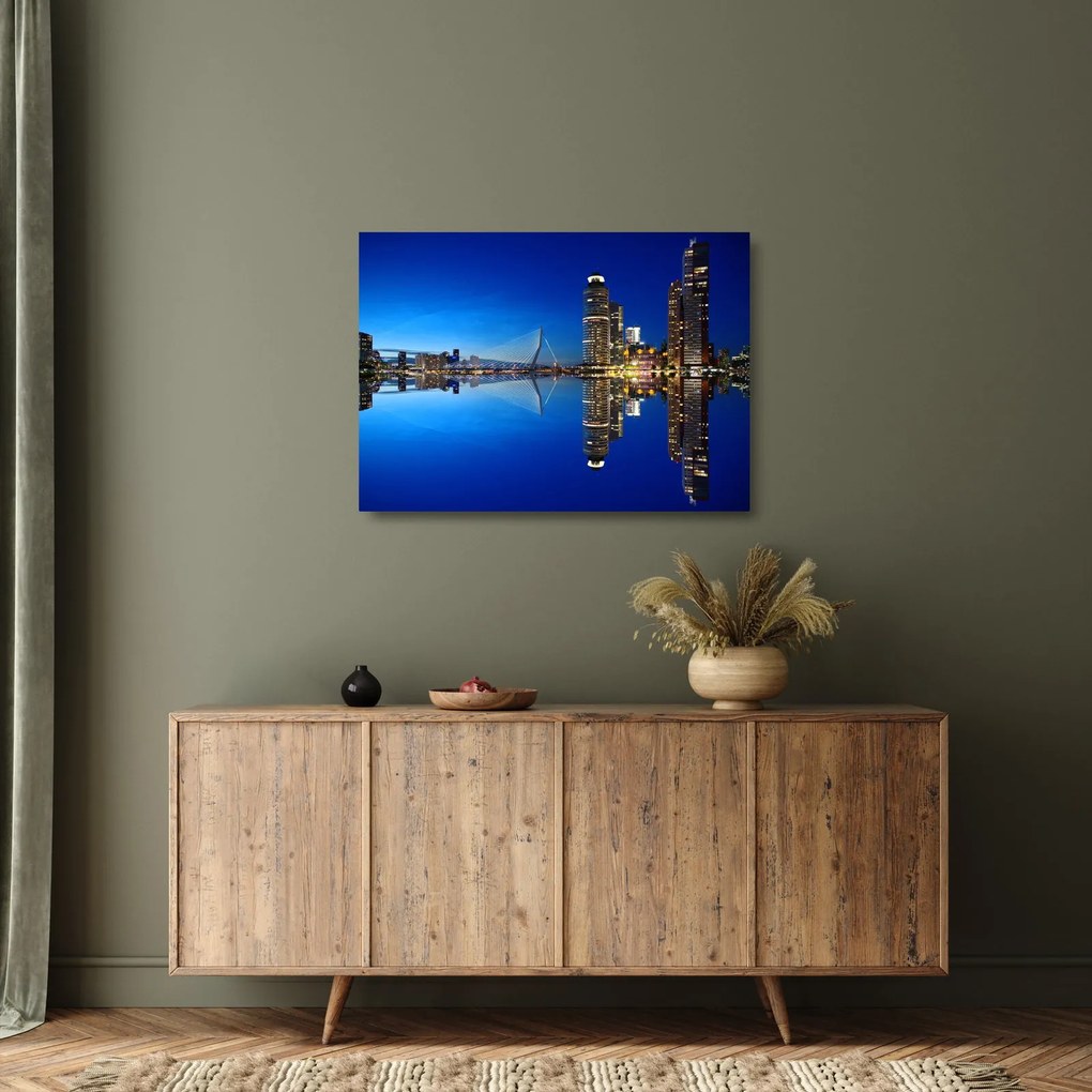 Tablou pe sticlă - Rotterdam nocturn (70x50 cm)