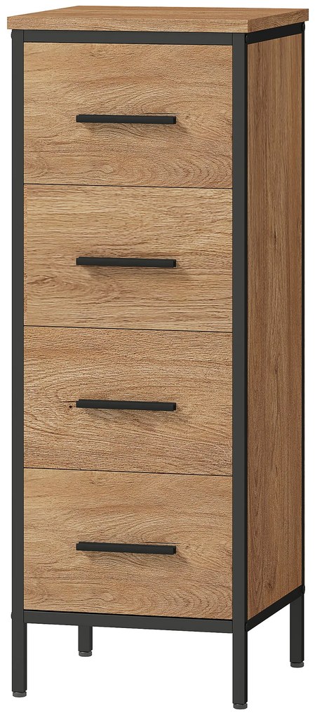 HOMCOM Mobilier de baie îngust cu 4 sertare și structură din oțel, 30 x 30 x 82 cm, stejar | Aosom Romania