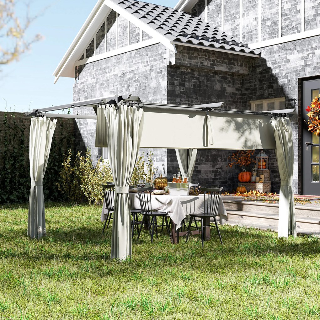 Outsunny Pergolă 3 x 3 m cu Copertină Retractabilă și Perdele, Adăpost de Soare UPF30+ pentru Grădină, Terasă, Exterior | Aosom Romania