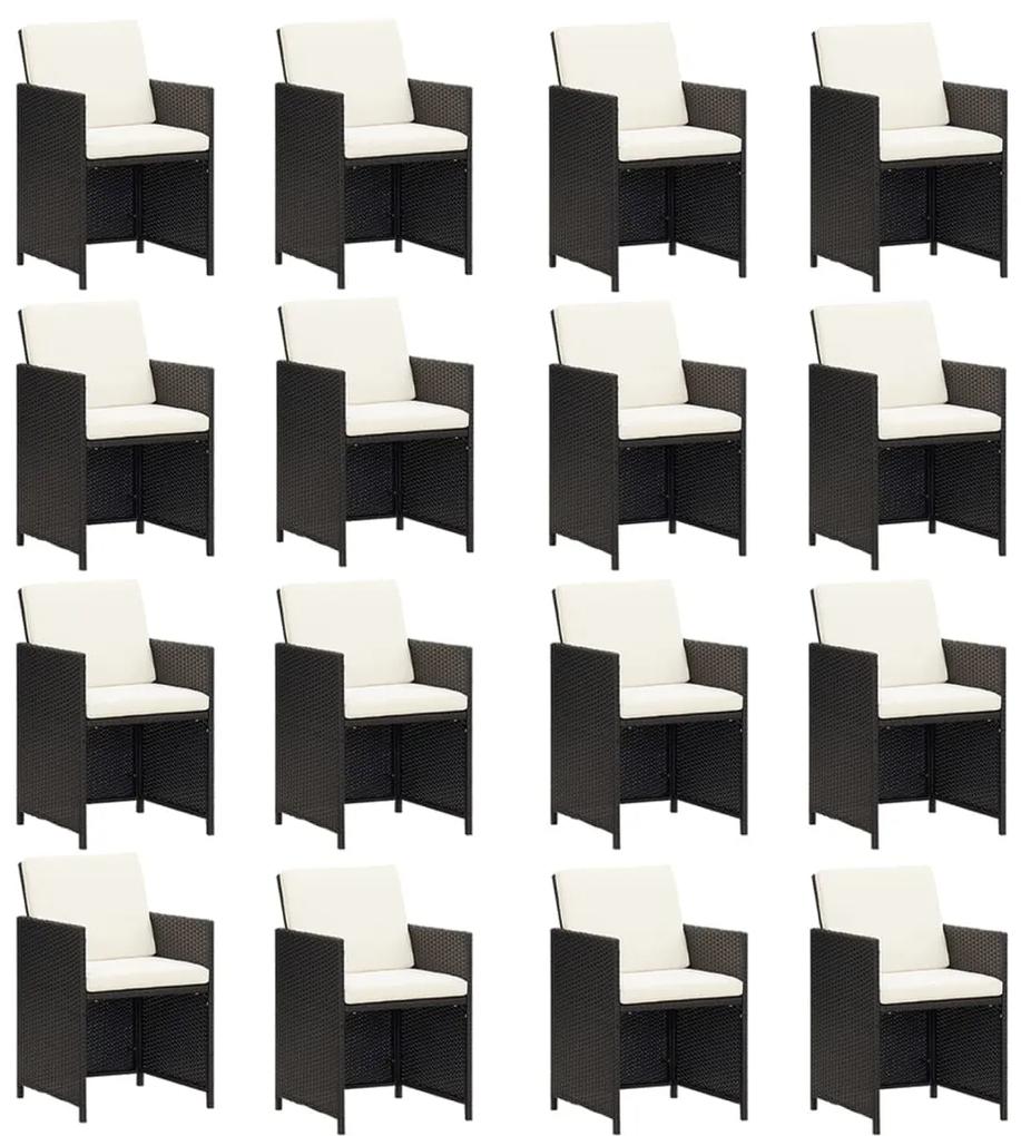 Set mobilier de gradina cu perne, 17 piese, negru, poliratan Negru si alb crem, masa + 16x fotoliu, 1