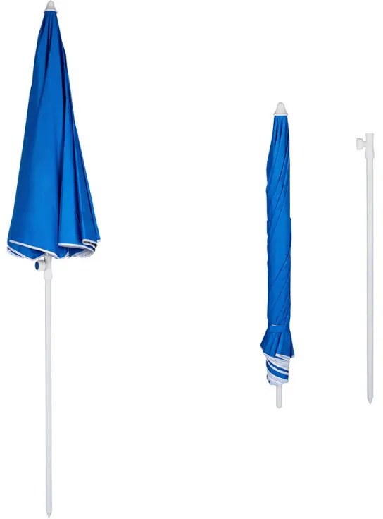 Umbrela de plaja MUHLER 2119 1008628, Ø160 cm, 195 cm inaltime, 8 spite, Protectie UV UPF 50+, Brat detasabil, Albastru
