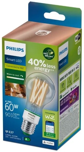 Bec LED dimabil Philips A60 E27/4,3W/230V 2700-4000K CRI 90 Wi-Fi