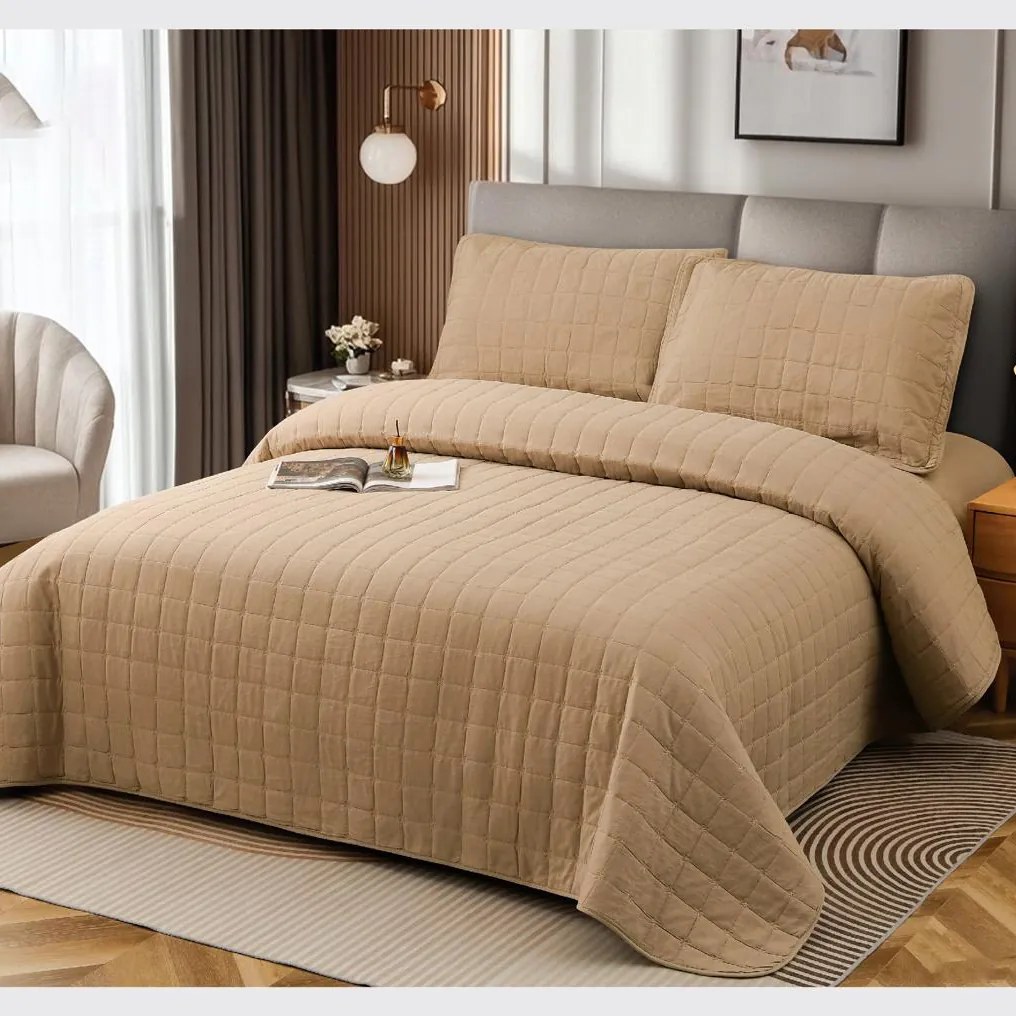 Cuvertură bumbac 100%, bej, 4 piese, 230x240 cm, EY05