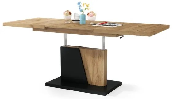 Masă extensibilă pentru living/dining cu blat cu ridicare NINO, stejar craft/negru