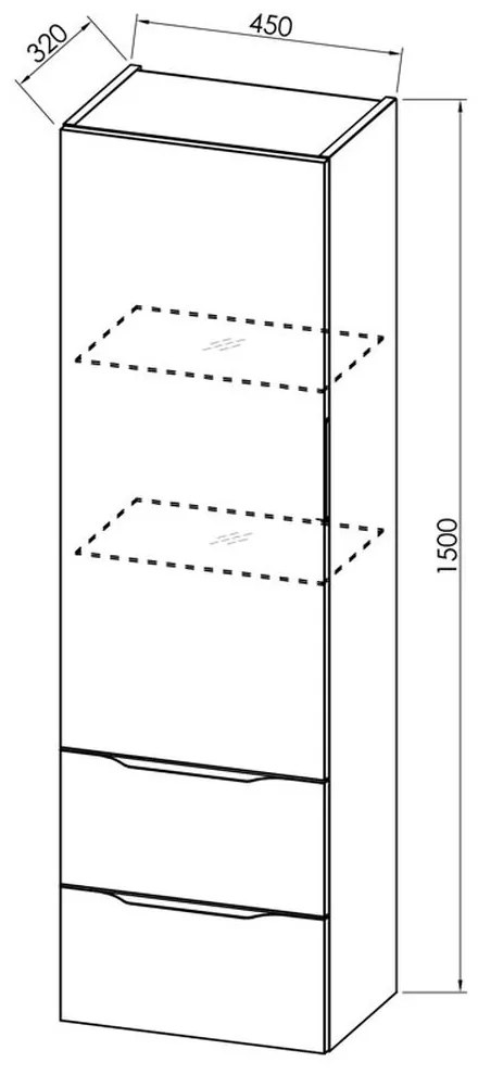 Dulap baie suspendat alb mat 45 cm cu doua sertare si o usa Kolpasan Tara Alb mat