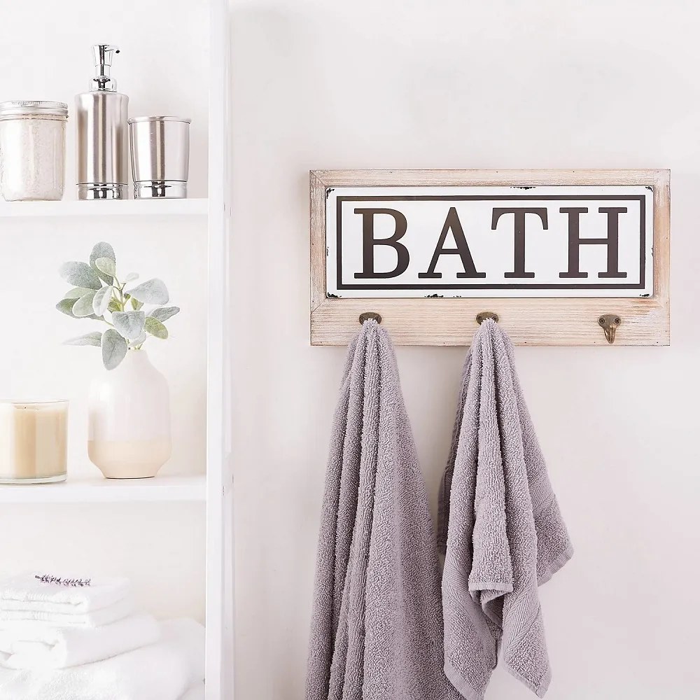 Cuier pentru prosoape cu 3 agatatori Bath Homs 35 x 25 cm, maro rustik