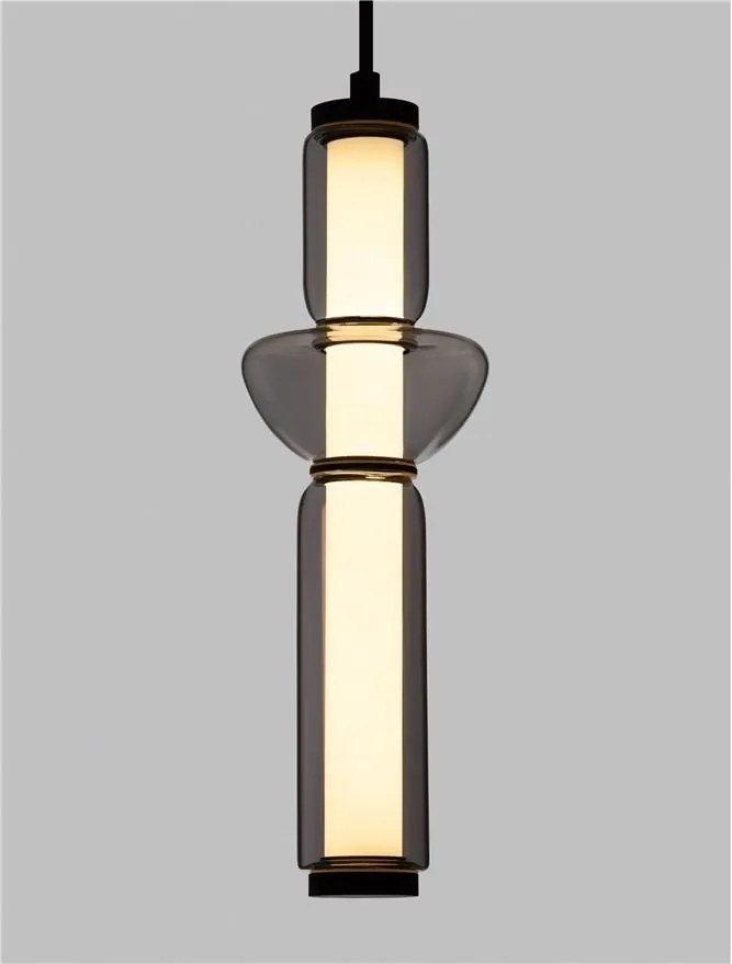 Pendul LED modern, Metal, Negru, Sticla, Fumurie, Ulon