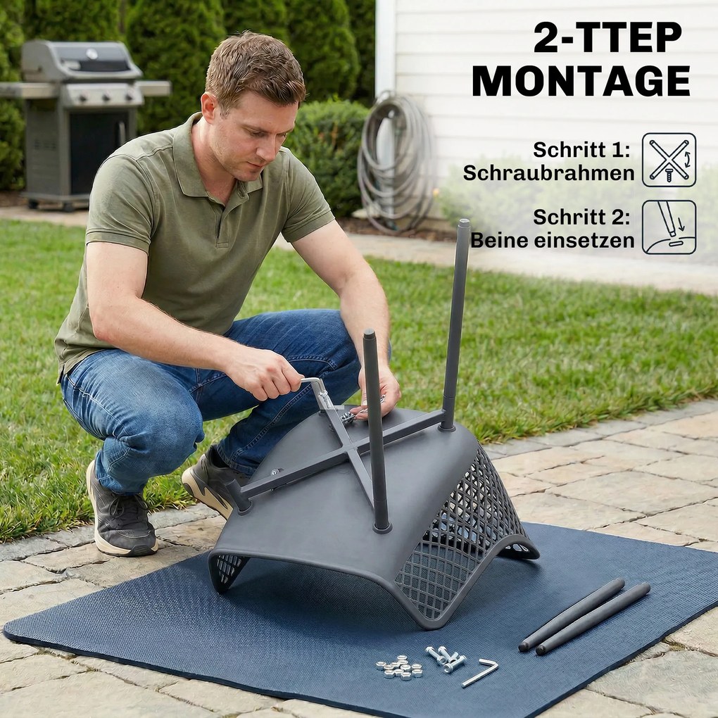 Outsunny Set 4 scaune de grădină, scaune din plastic rezistente la UV cu braț și spătar 56 x 51 x 84 cm gri închis | Aosom Romania