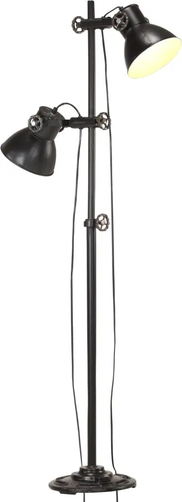 vidaXL Lampă de podea cu 2 abajururi, negru, E27, fontă