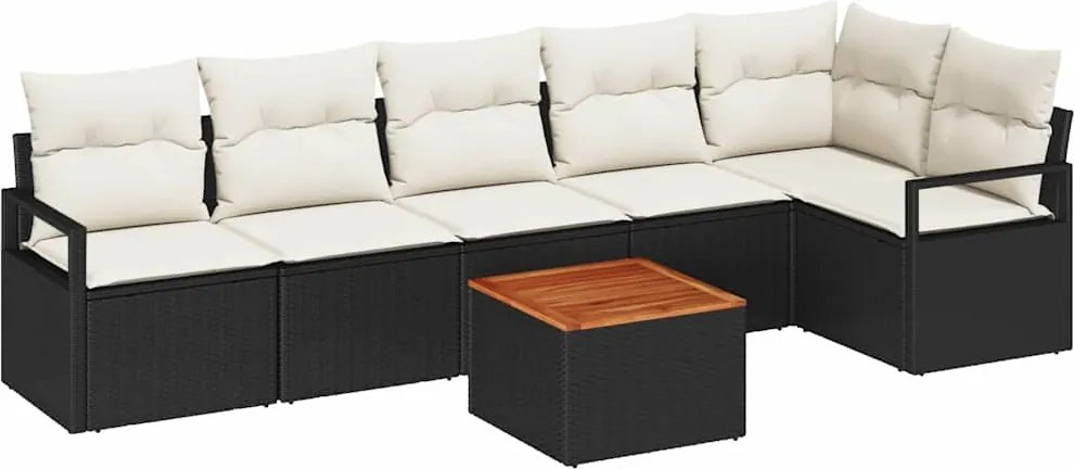 vidaXL Set de canapele pentru grădină 7 pcs Negru și Crem poliratan