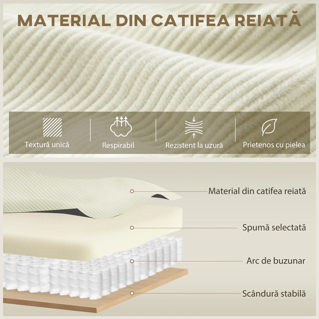 Canapea HOMCOM catifea crem, 3 locuri | Aosom Romania