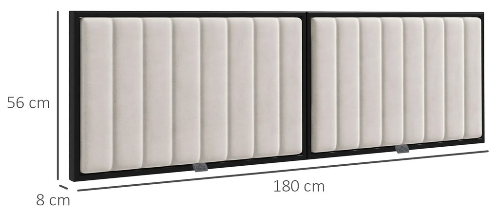 HOMCOM Tăblie de perete pentru pat dublu, tapițată, din catifea, pentru paturi de 180 cm, crem | Aosom Romania