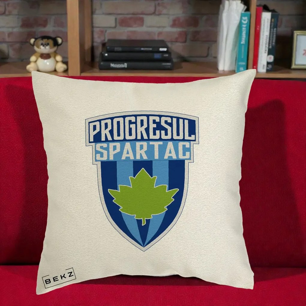 Perna Personalizata Progresul Spartac Fotbal, 40x40 cm, Ecru, Husa Detasabila, Perna Inclusa, BEKZ®