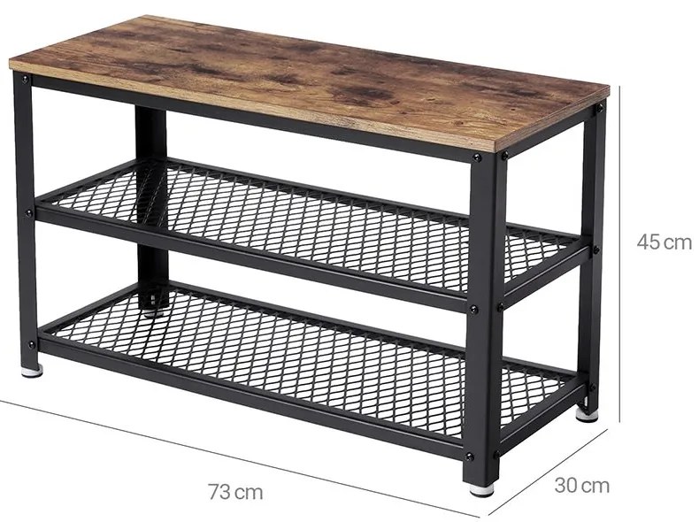 Bancă pentru hol cu spațiu pentru pantofi INDY, 73x30x45cm, maro/negru Vasagle