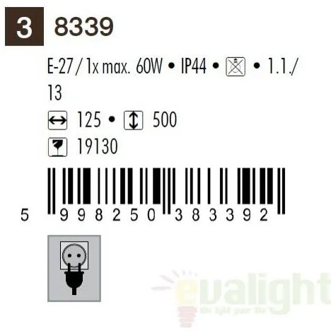 Stalp exterior cu priza, H-50cm, IP44, Bonn 8339 RX