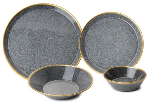 Set de masă 16 piese antracit/auriu/porțelan