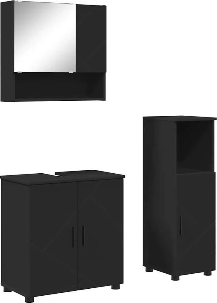 vidaXL Set de mobilier pentru baie 3 pcs Negru Lemn compozit & Metal
