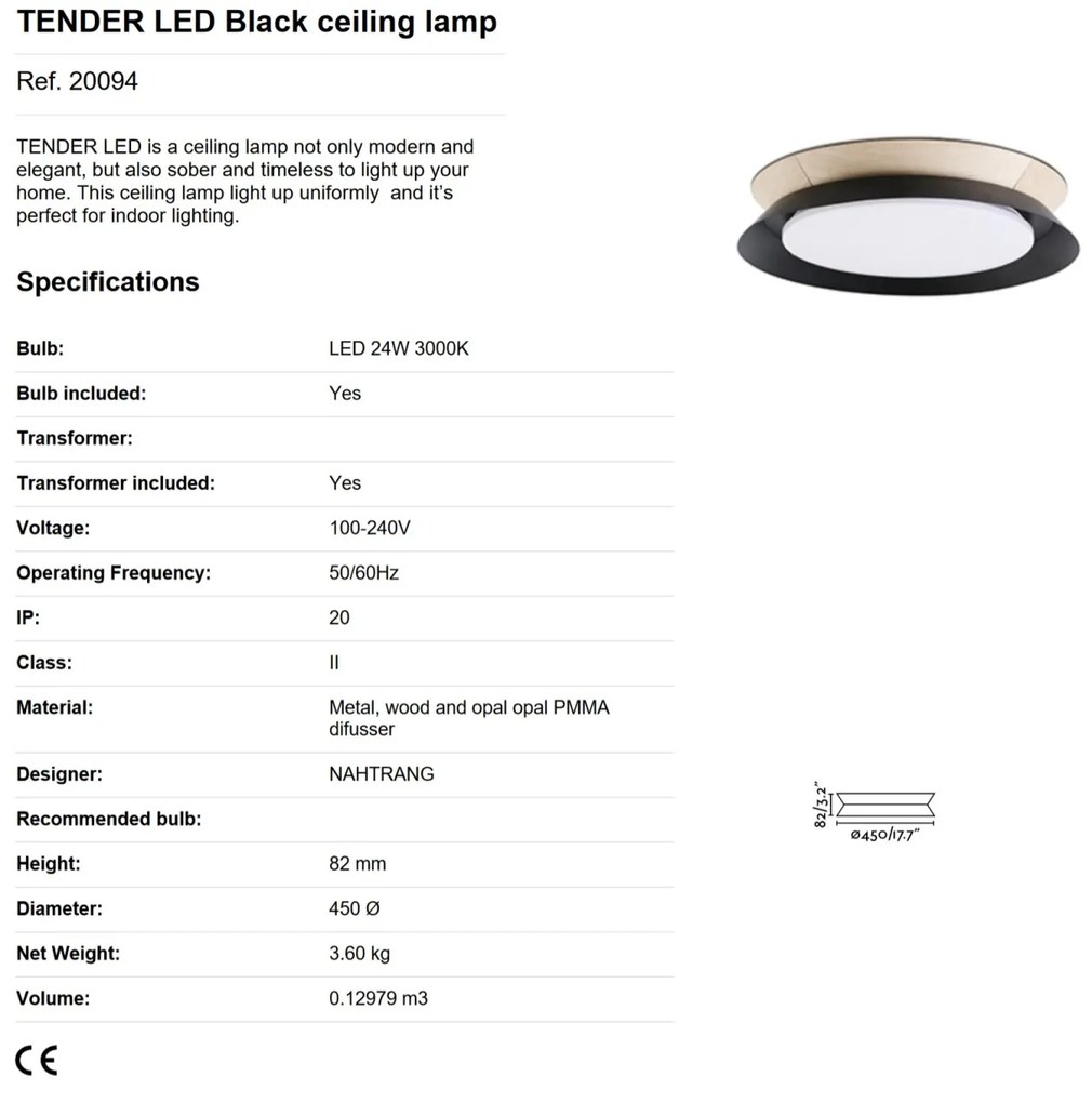 Lustra / Plafoniera LED design modern 45cm TENDER neagra