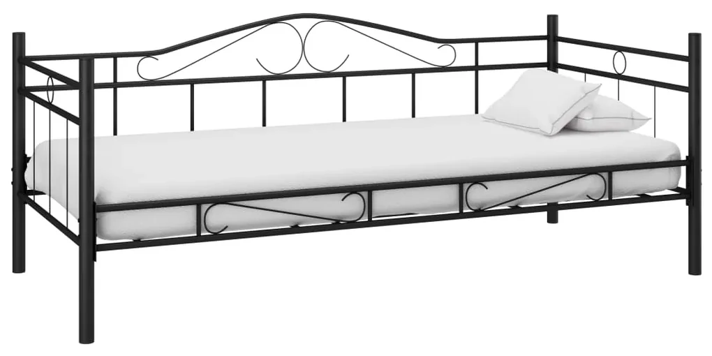 60584 vidaXL Cadru pat de zi, negru, 90 x 200 cm, metal