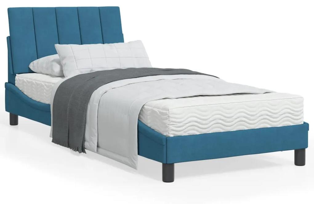 3207823 vidaXL Cadru de pat cu tăblie, albastru, 90x190 cm, catifea