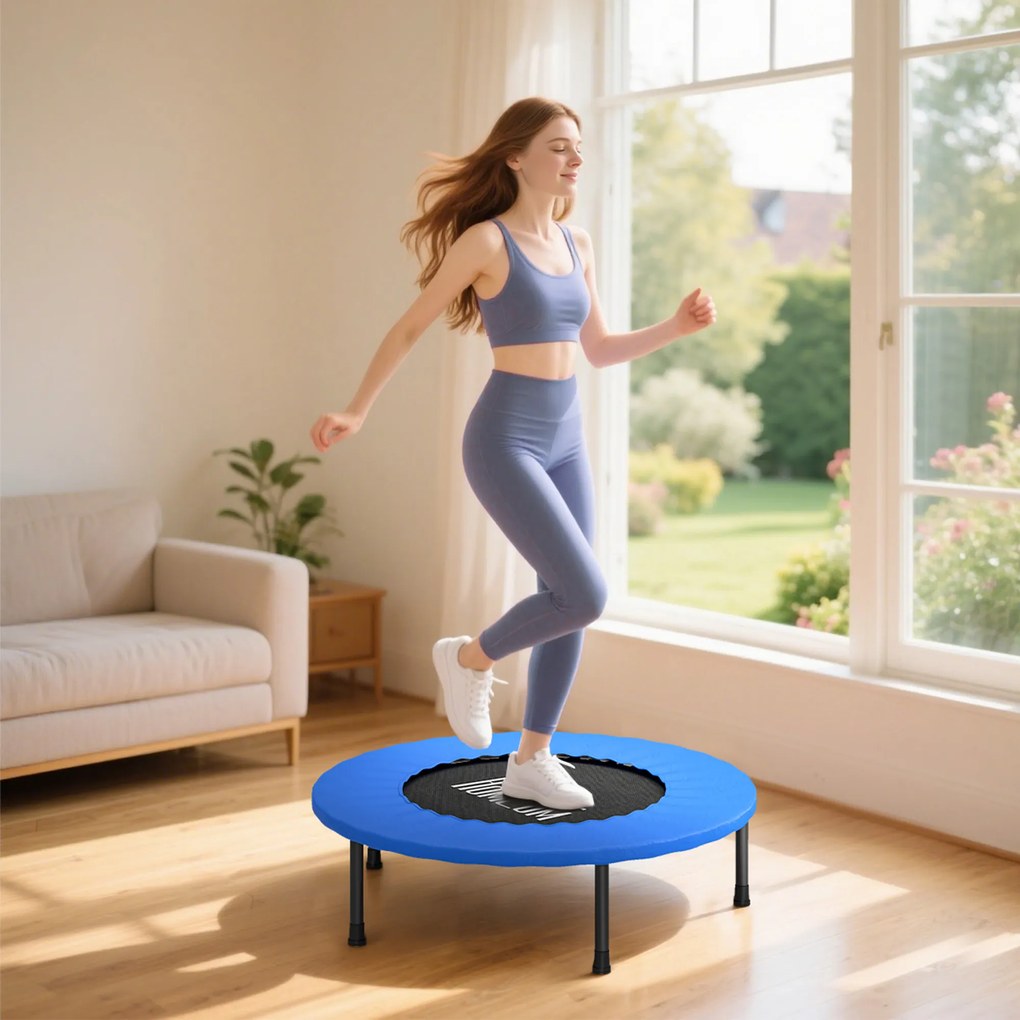 HOMCOM Trambulină Fitness Ø81 cm, Trambulină din Oțel cu Protecție de Margine și 28 de Arcuri pentru Exerciții în Interior și Exterior, Suportă 100 kg, 81x81x22,5 cm, Negru și Albastru | Aosom Romania