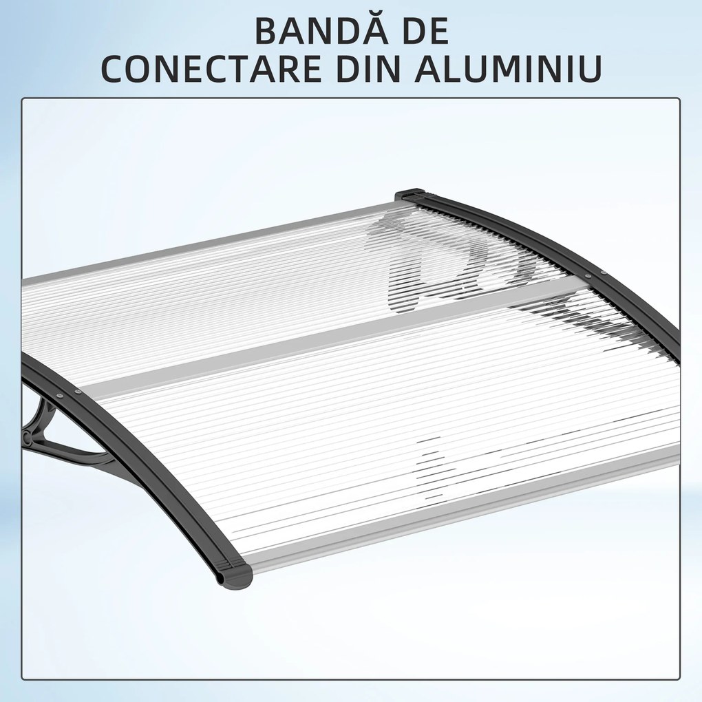 Outsunny Copertină de Exterior pentru Uși și Ferestre 75x100 cm, Protecție Solară și împotriva Ploii, cu Suport din Aluminiu, Transparentă | Aosom Romania