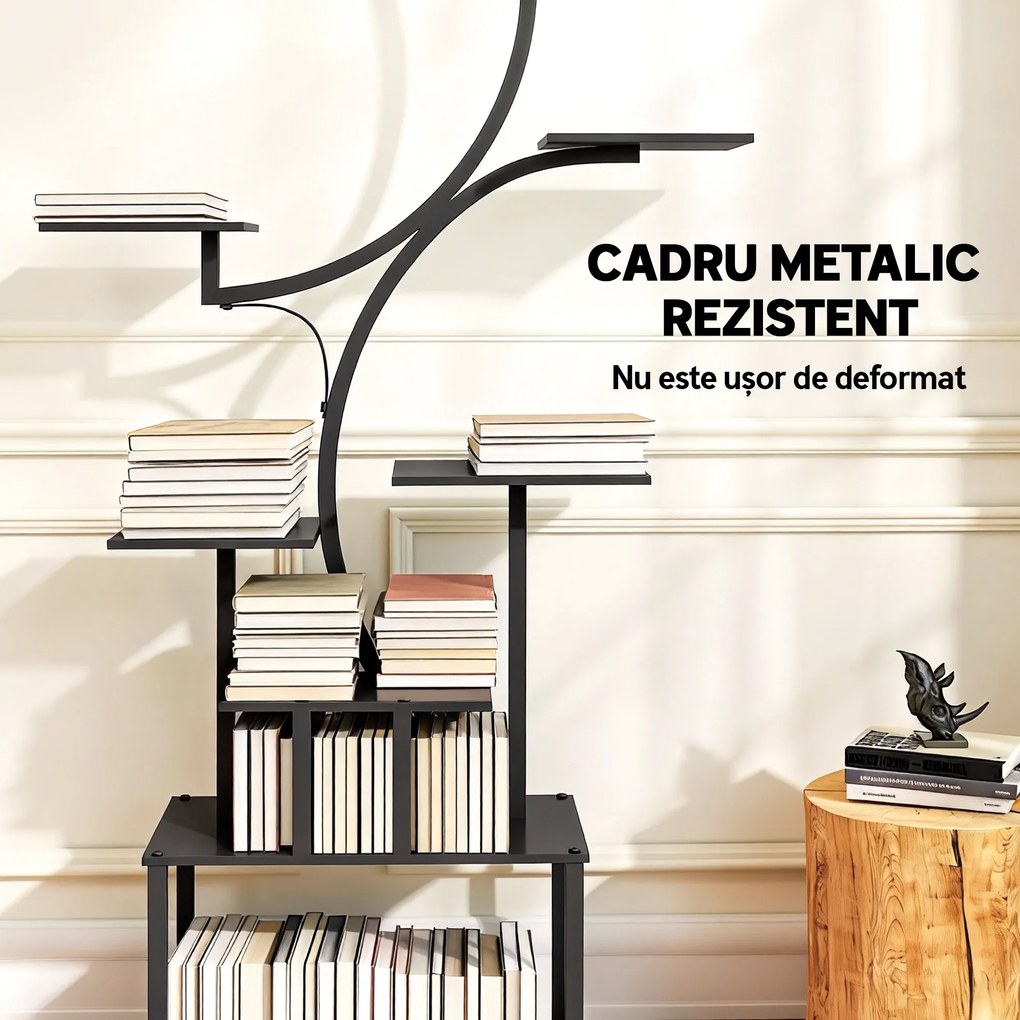 Outsunny Suport pentru Plante cu 8 Rafturi în Formă de S, Suport Ghivece Metalic pentru Interior și Exterior, pentru Grădină, Balcon, Terasă, Cameră de Zi, 74x26x158,5 cm, Negru | Aosom Romania