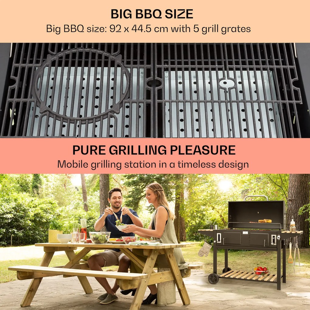 Aberdeen Double Charcoal Grill Smoker Thermometer 2 Side Tables Mobile