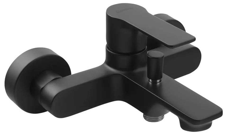 Baterie negru-mat pentru cadă cu montare pe perete (2 ieșiri) Pax – Sapho