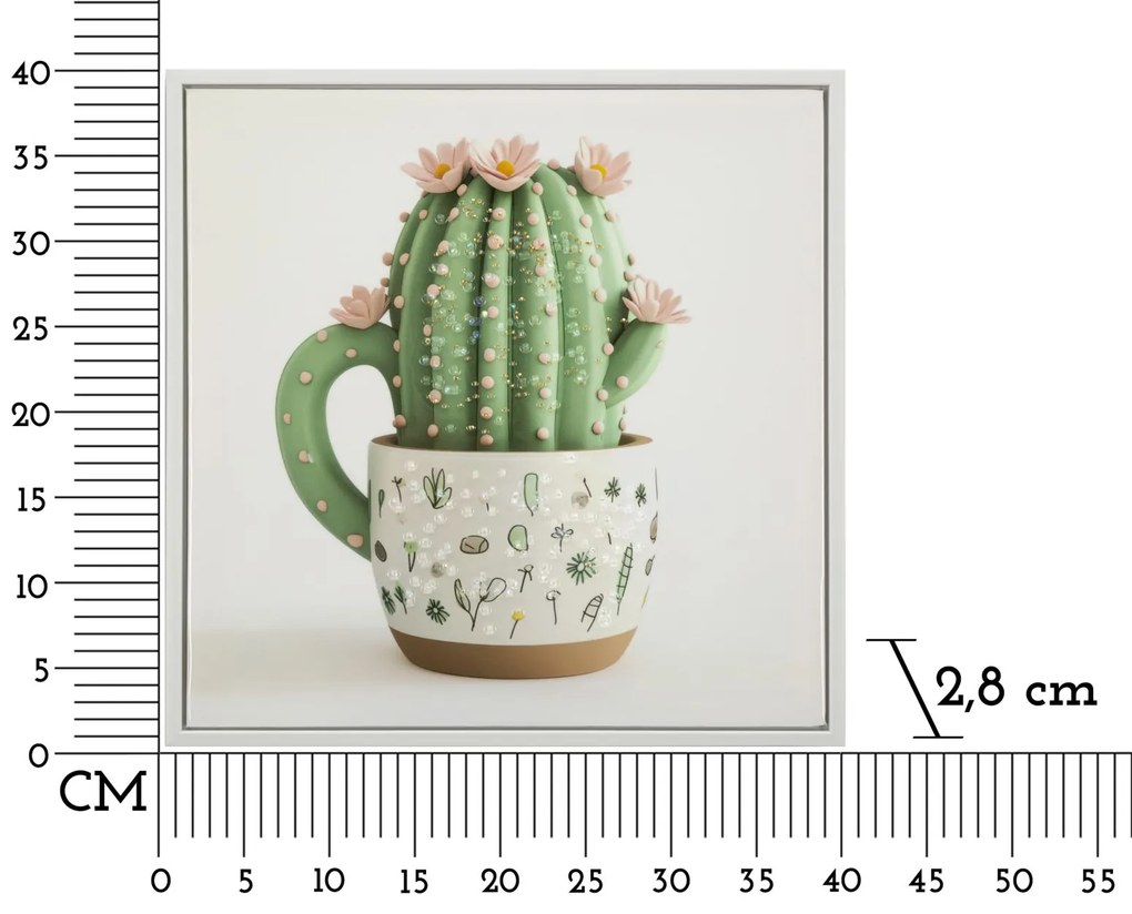 Mauro Ferretti Tablou Imprimat Pe Pânză Lacuită, Cu Ramă, Model «Borcan Cu Cactus», Orientare Orizontală, Dimensiuni 40 X 2,8 X 40 Cm | Aosom Romania