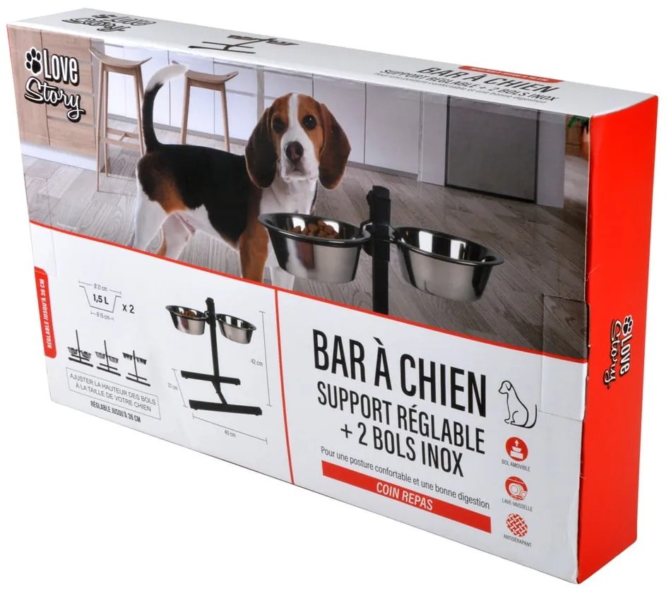 Set boluri cu suport pentru câini din oțel inoxidabil – Love Story