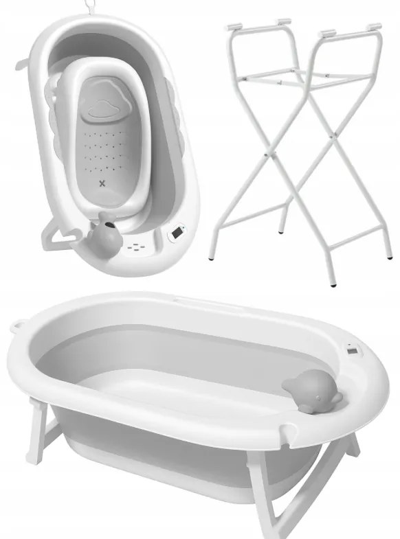 Cada de baie pliabilă pentru copii VAIANA PREMIUM cu șezlong și suport - mai multe culori Gri