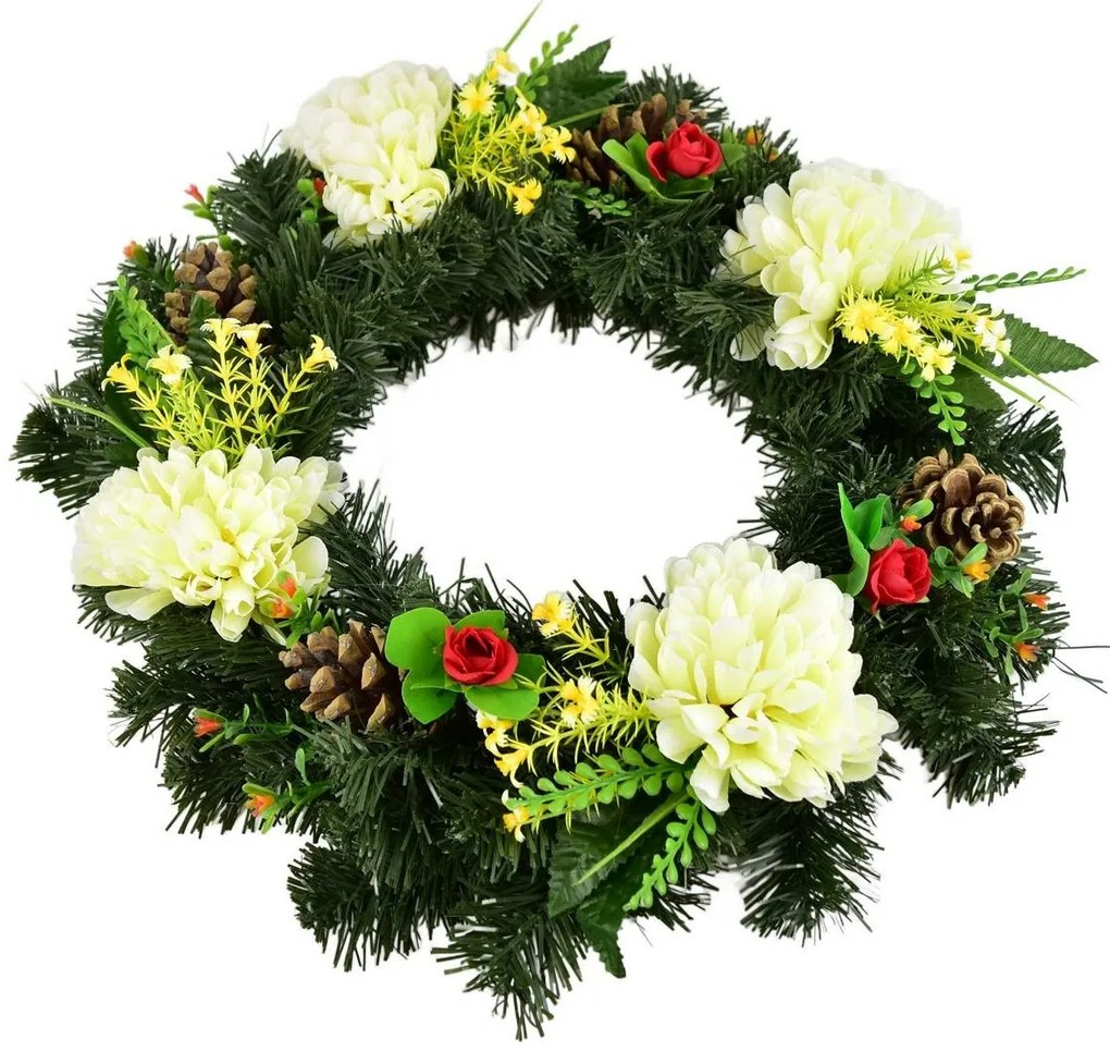 Coroană funerară Crizanteme crem, 35 cm