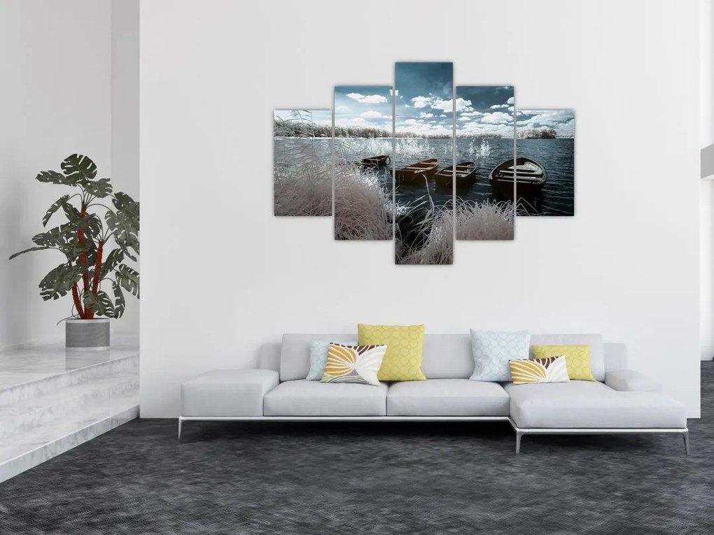 Tablou - Bărci de lemn pe lac (150x105 cm)