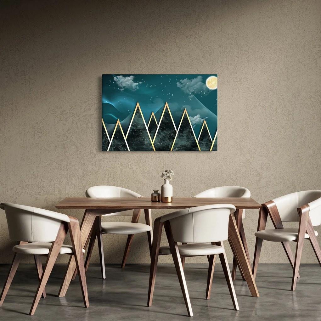 Tablou - Lună plină deasupra munțiilor aurii (90x60 cm)