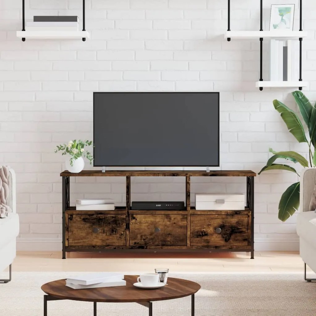 831790 vidaXL Comodă TV, stejar afumat, 102x33x45 cm, lemn prelucrat & fier