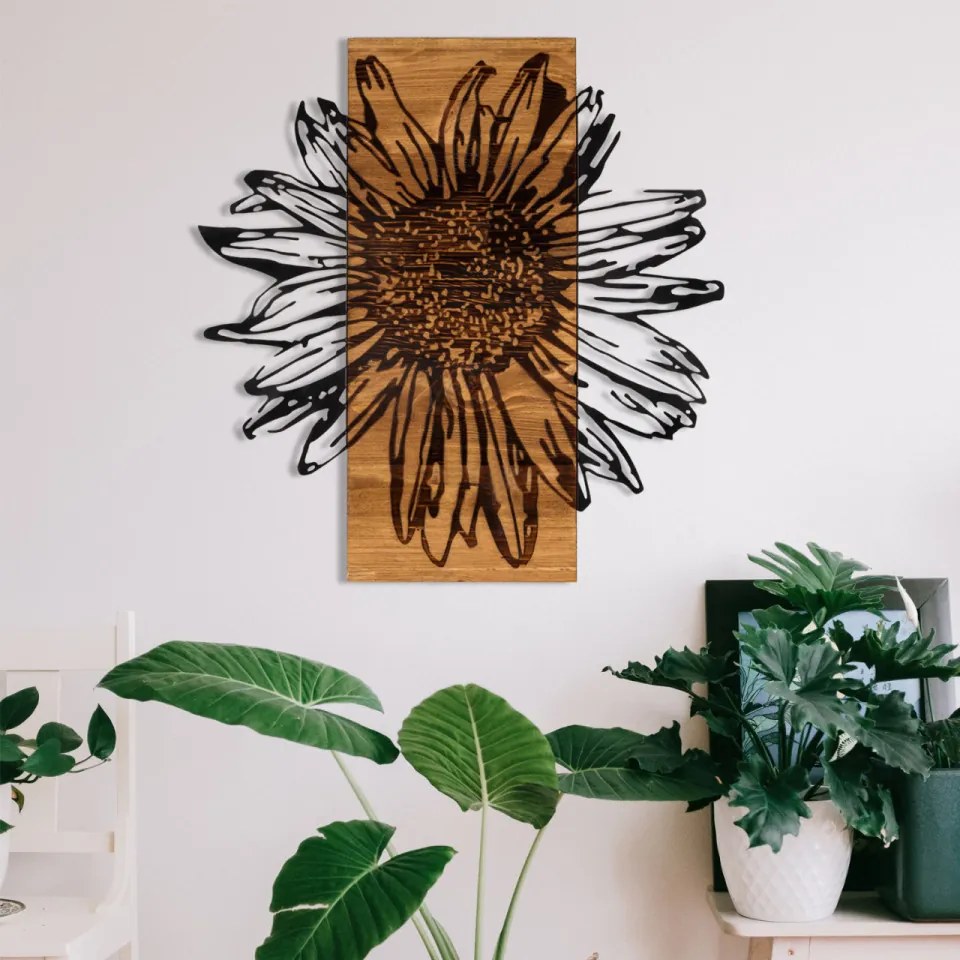 Accesoriu Decorativ de Perete Daisy, Metal / Lemn
